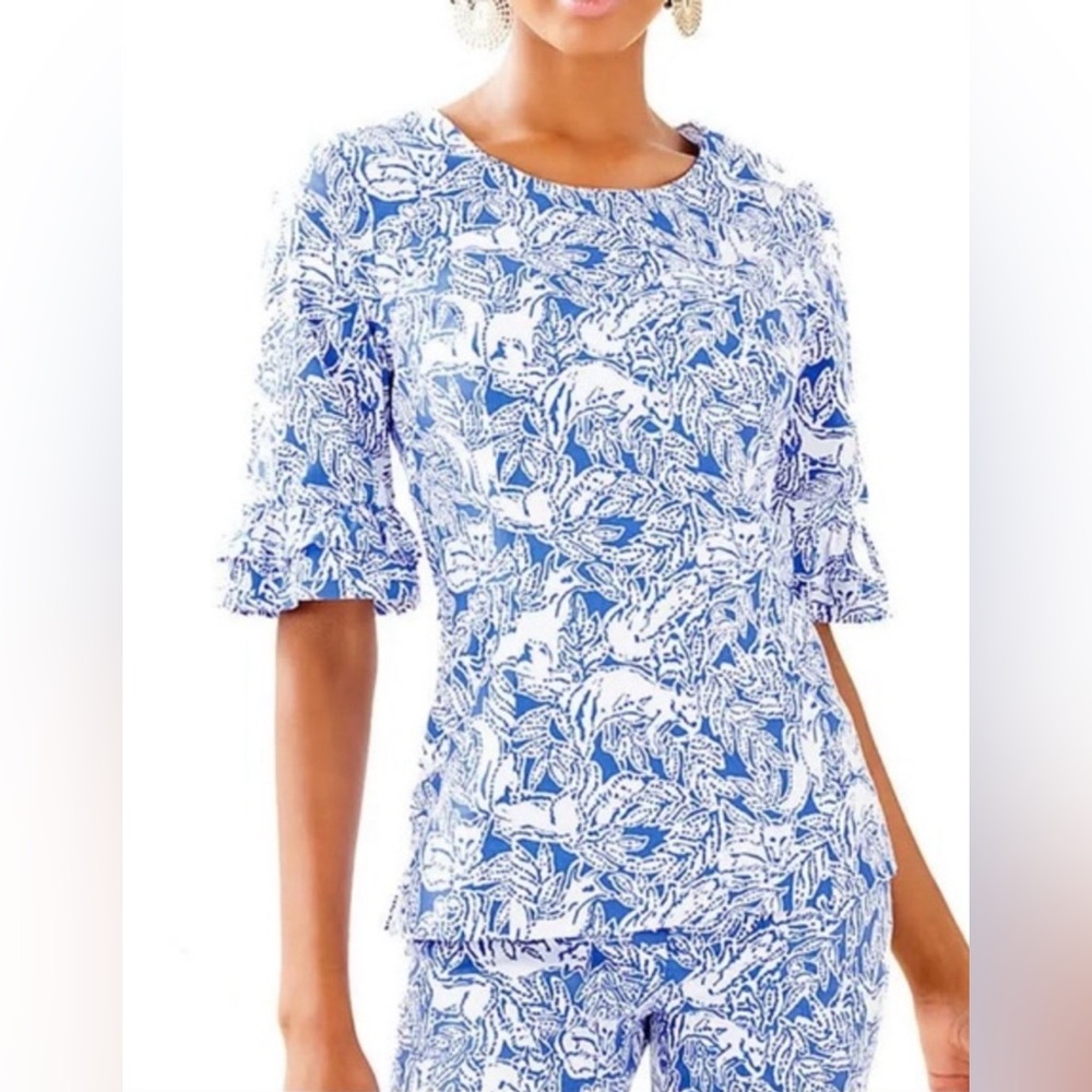Lilly Pulitzer Fiesta Top in Coastal Blue Fancy Feet print